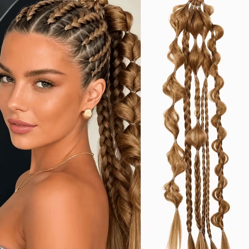 24-Inch Golden Brown Bubble Braid Ponytail Extension