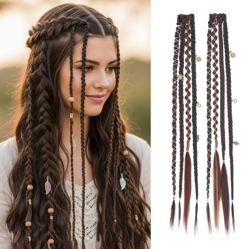2 Pcs Boho Clip-In Braided Hair Extension