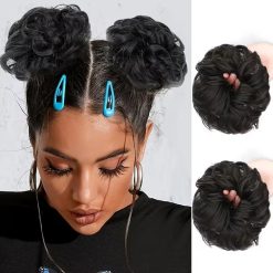 2 Pcs Black Curly Messy Bun Hairpiece